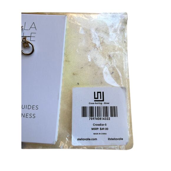 New NWT Stella Valle Silver Cross Pendant & Huggie Earrings Jewelry Set - Picture 3 of 3